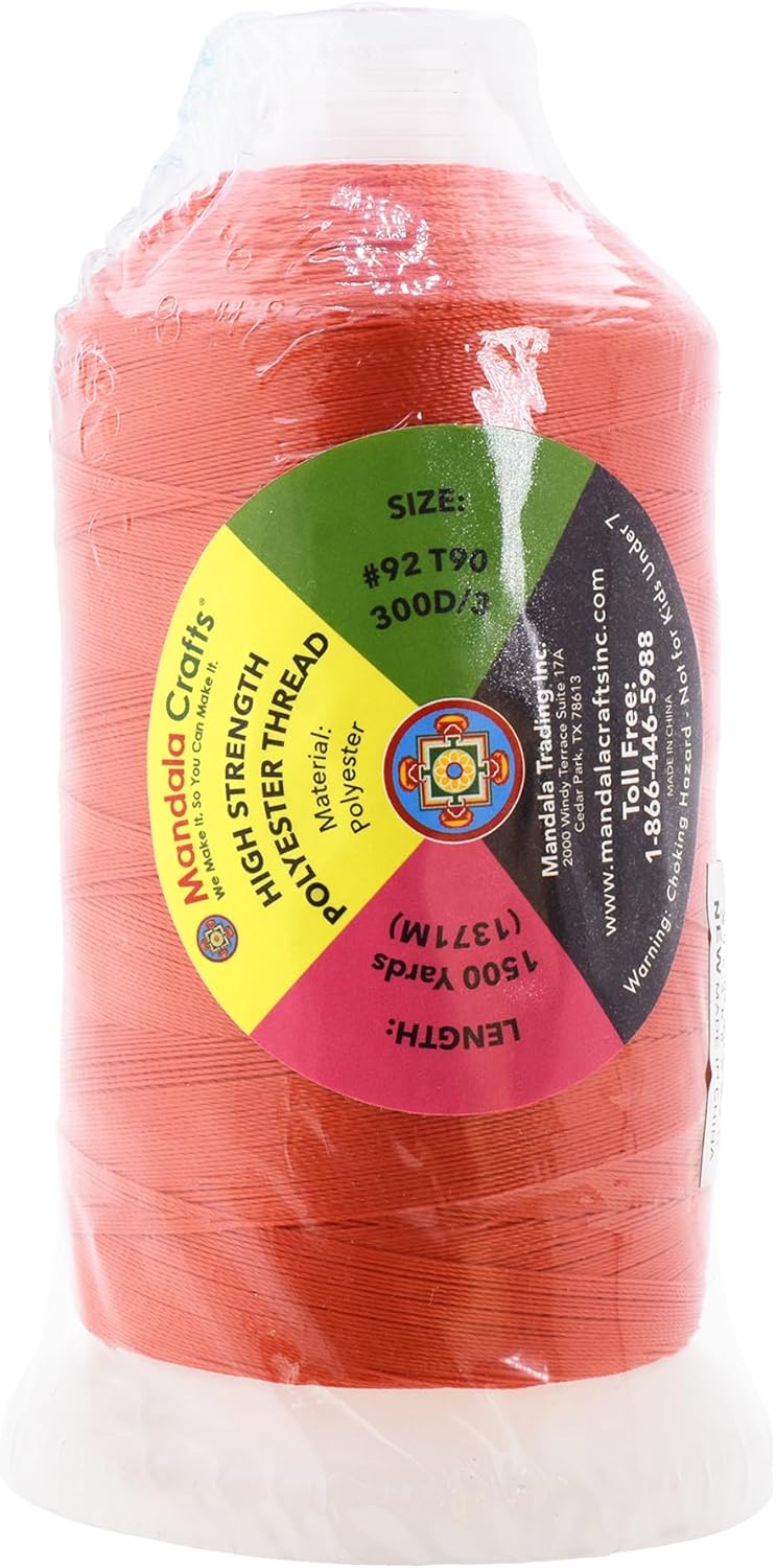 Mandala Crafts Coral Heavy Duty Thread -1500 Yds Tex 90 Thread for Sewing Drapery Jeans Leather Hair - Bonded Polyester Thread Outdoor Marine Upholstery Threads