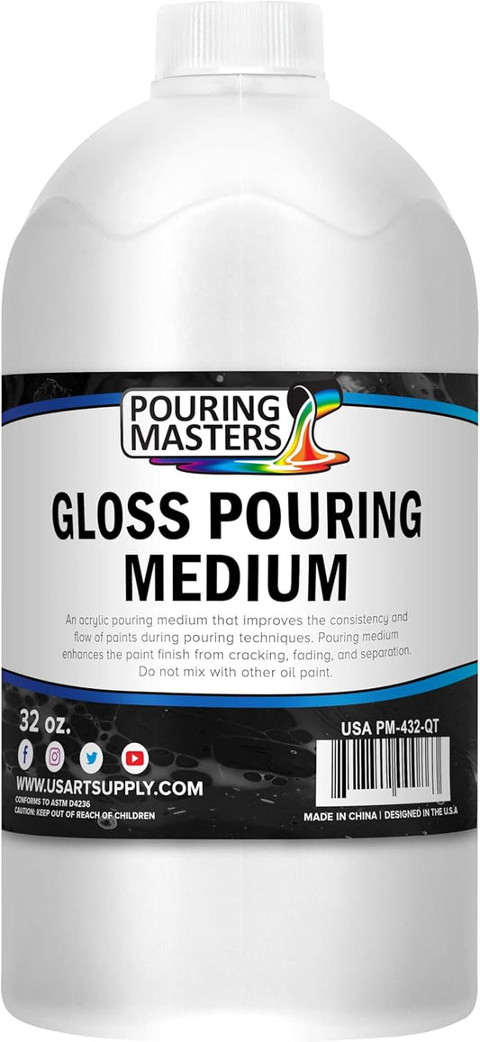 U.S. Art Supply Professional Gloss Pouring Medium 32oz (Quart) - Improves Paint Flow & Cell Effects Creator, Viscosity Adjuster for Art Acrylic Painting