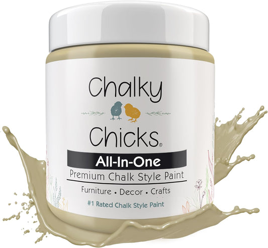 Chalky Chicks All-in-One Chalk Paint for Furniture or Cabinet - 8 Fl Oz - Matte Finish Olive Wood (Taupe) for Metal, Wood Furniture Paint - No Sanding All-in-One for Home Decor & Crafts, USA Made