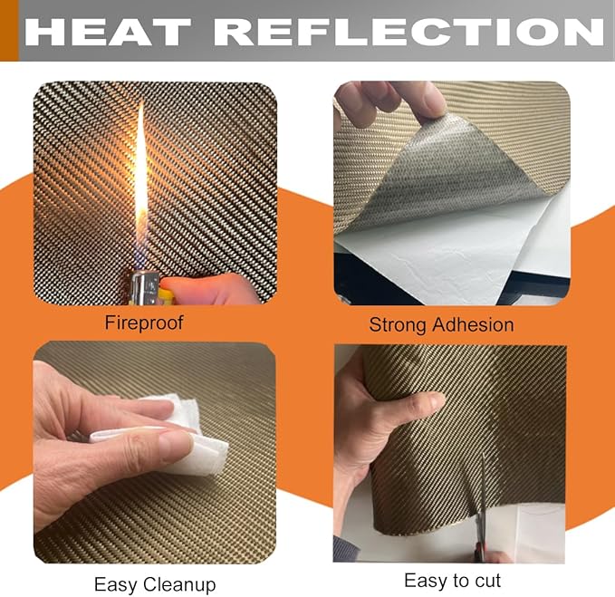 Titanium Thermal Barrier Adhesive Backed Heat Blanket Heat Shield Mat 12'' X 47'' for wall behind grill, fireplace kitchen cabinet 2500 Degrees Fire Pit Mat Fireproof Grill Pad