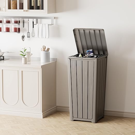 23 Gallon Outdoor Trash Can Waterproof Resin Garbage Can with Lid Outside Trash Bin for Porch Backyard, Deck, Patio, Kitchen Trash Can
