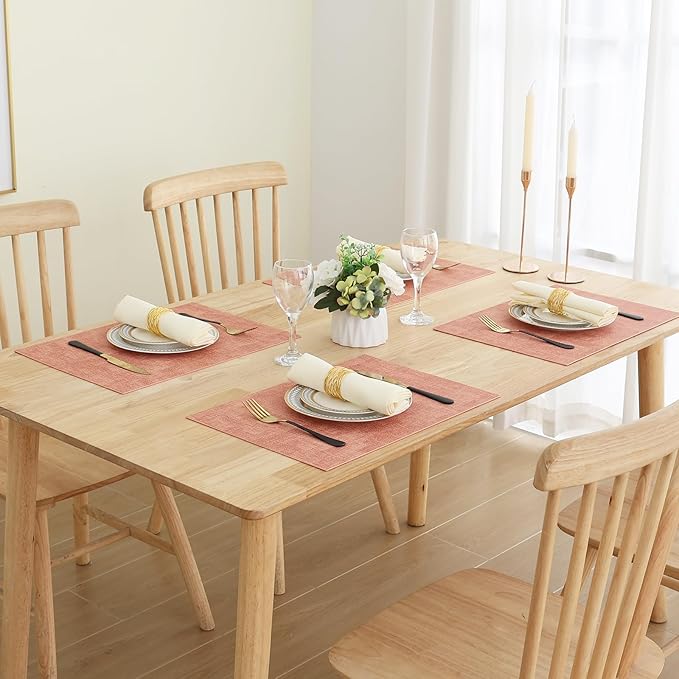Homaxy Faux Leather Heat Resistant Placemats for Dining Table Set of 6, Waterproof Wipeable Washable PU Table Mats, Easy to Clean Anti-Slip Place Mats, 11.8" x 17", Pink