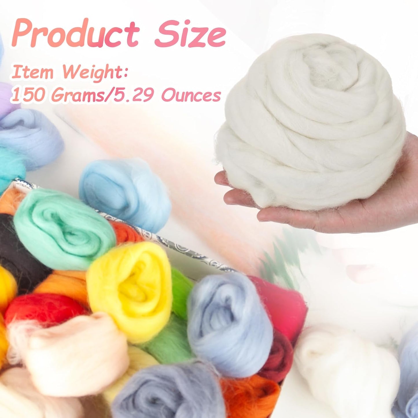 PATIKIL Wool Roving Yarn, 150G/5.3OZ Soft Felting Wool Pure Chunky Roving Yarn Bulk for Needle Felting Knitting Blanket Spinning Weaving DIY Craft, White