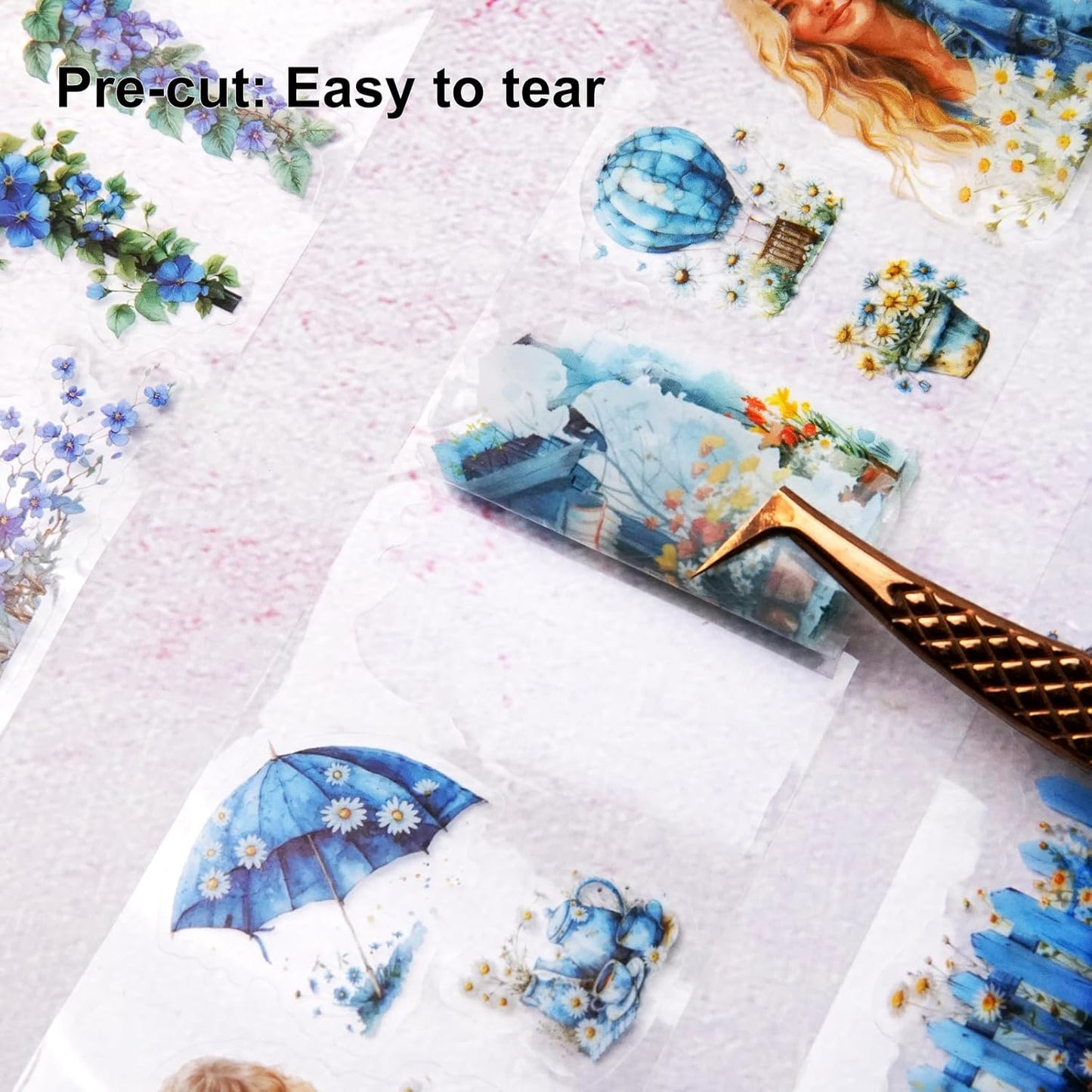 Daisy Fence PET Tape Set, 3 Rolls Pre-Cut Floral Stickers for Scrapbooking, Journaling, DIY Crafts, and Collage Art (30 mm/50 mm/55 mm)