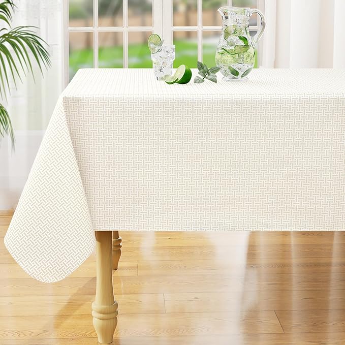 misaya Rectangle Waterproof Vinyl Table Cloth, Plastic Tablecloth with Flannel Backing, Wipeable Table Cover for Dinner, Picnic, Indoor and Outdoor (Weave Patternd, 60" x 102")