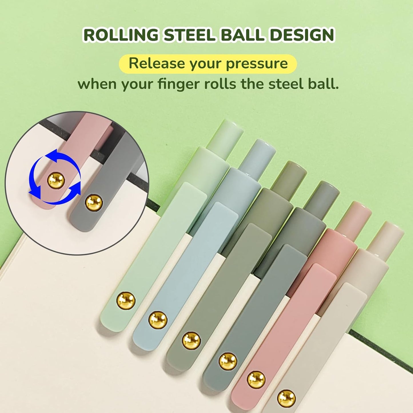 Gel Pens, 6 Pcs Black Ink Pens for Women, 0.5mm Fine Point Smooth Writing Pens, High-End Series Retractable Pens for Journaling Note Taking (6 Pcs Gold Morandi)