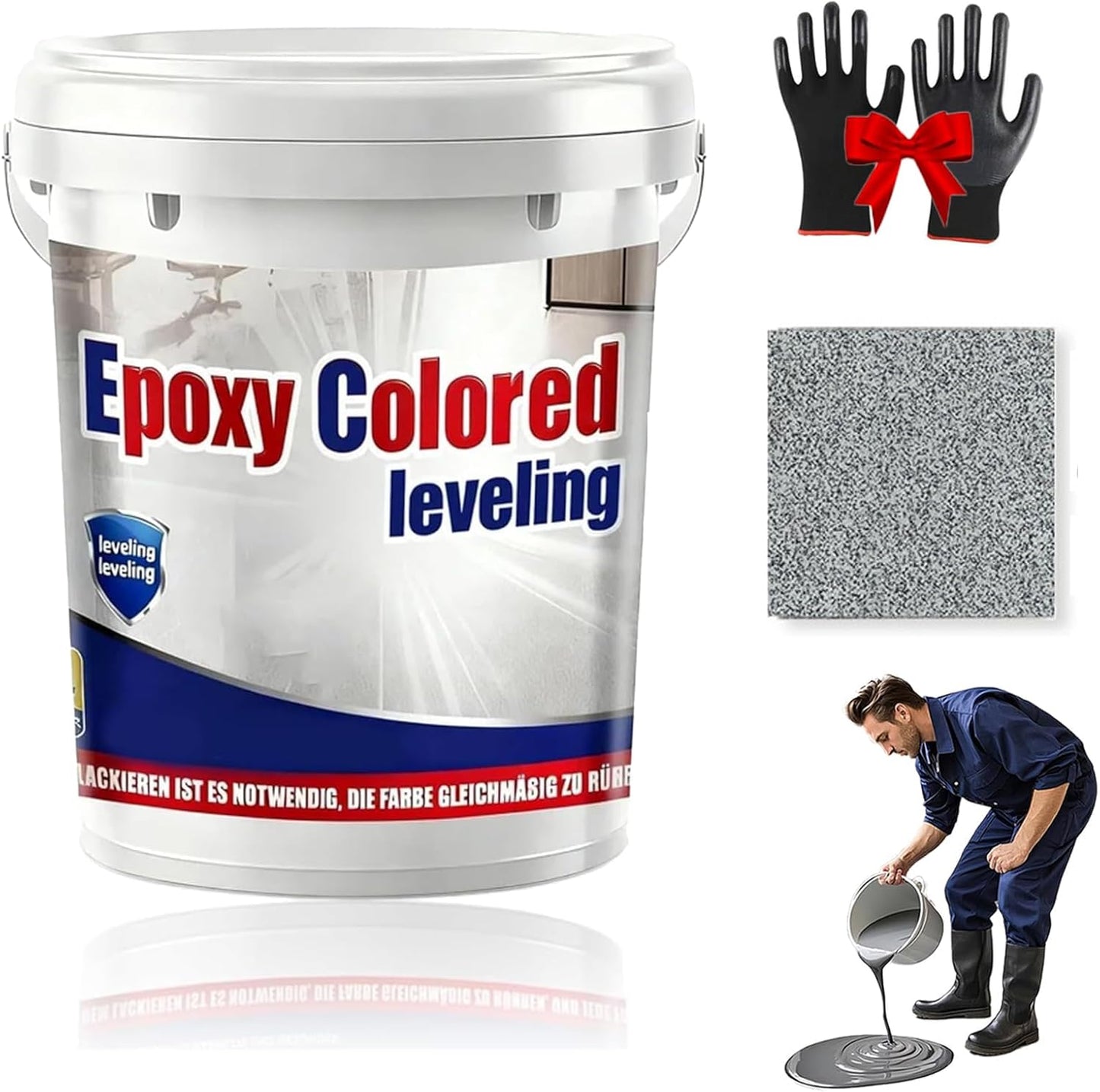 Epoxy Floor Paint, Epoxy Colored Sand Floor Paint, High-Gloss Marble Effect Self-Leveling Coating, Waterproof, Non-Slip, Ultra-Durable for Garage, Basement, Wood Floors (Sesame Gray,11 lb)