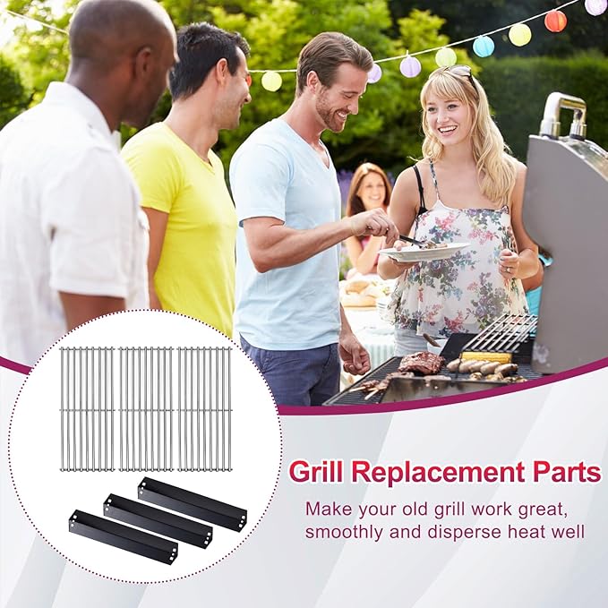 95051 Porcelain Steel Heat Plate and 19.75" Stainless Steel Grill Grate Replacement Parts for Chargriller Charcoal 3001, 3008, 3030, 4000, 5050, 5252, 5650,9020 Gas Grill