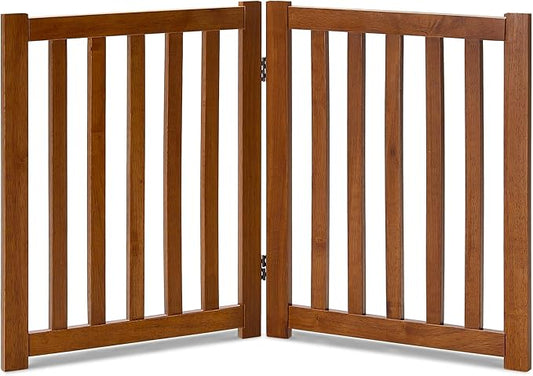 LZRS 2-Panel Wooden Free Standing Foldable Dog Gate Indoor – Solid Hardwood 24" High, Step-Over Safety Pet Gate for Doorways, Stairs & Small Spaces - Indoor Use, Oak