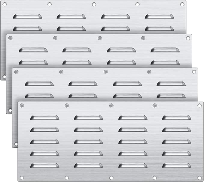 4 Pack Stainless Steel Venting Panel for BBQ Grill Accessory, 15x6.5 Inch (20-Slots), 304 Grade Metal Vent Cover for Masonry Fire Pits & Outdoor Kitchens, Weather Resistant, 15" by 6-1/2"