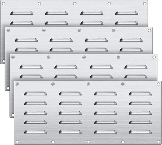 4 Pack Stainless Steel Venting Panel for BBQ Grill Accessory, 15x6.5 Inch (20-Slots), 304 Grade Metal Vent Cover for Masonry Fire Pits & Outdoor Kitchens, Weather Resistant, 15" by 6-1/2"