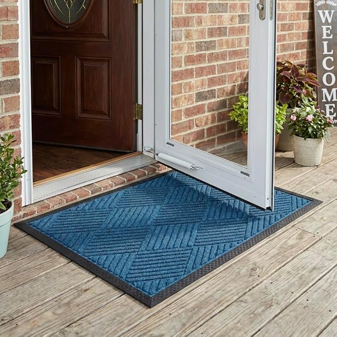 Ecomills Deluxe Diamond Entrance Door Mat, Large Heavy Duty Absorbent Rubber Rug, Blue, 3’ X 4’ feet