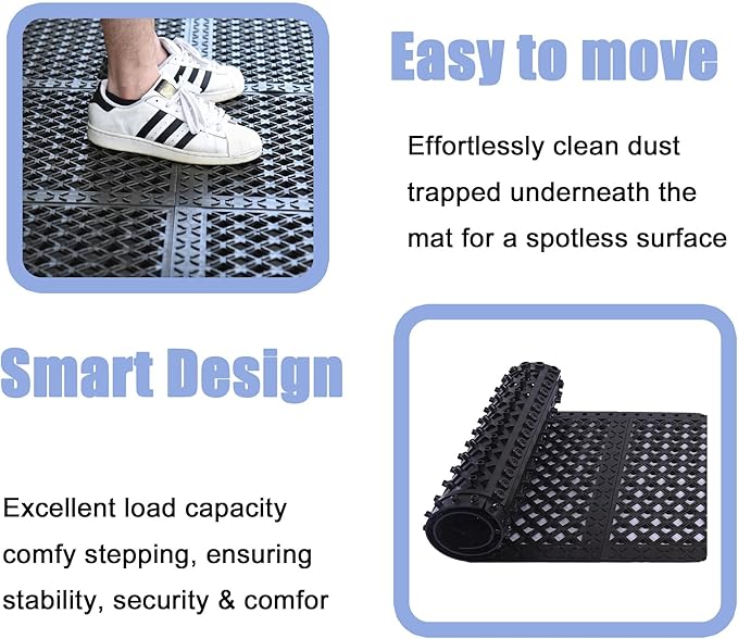 Anti-Fatigue Rubber Floor Mat, 8-Pack Interlocking Anti-Slip Tiles – Assembled Size 84"x42" (Each 21"x21") for Workplace, Home, Indoor & Outdoor Use