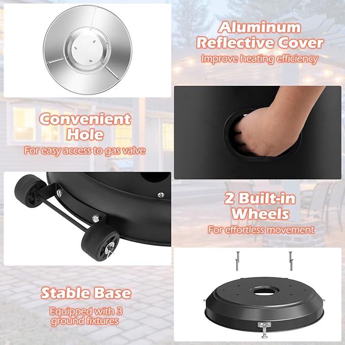 Tangkula 50,000 BTU Propane Outdoor Heater, Patio Heater with Strengthened Stainless Steel Burner, Tip-Over, Flame-Out Protection and Wheels, Outdoor Heaters for Patio (Black)