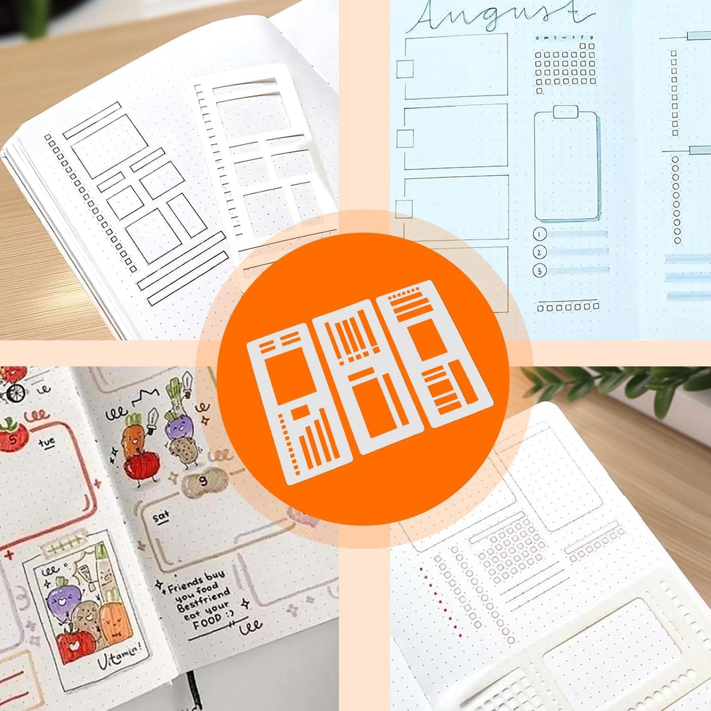 Handmade Flexible Record Template, 3pcs Planner Stencils templates, Reusable Templates Planner Stencils for Journaling Checklists Boxes Lines & Daily