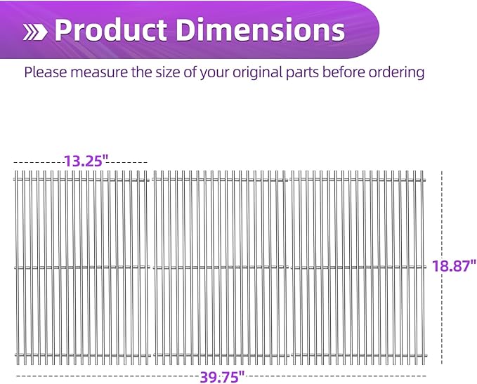 18 7/8" 304 Stainless Steel Grill Grates for Weber Genesis ii E-610 S-610 Genesis ii LX E-640 S-640 Genesis 2 Grill Parts for Weber Genesis ii 600 Series 66803 66096 Gas Grills 3 Pack