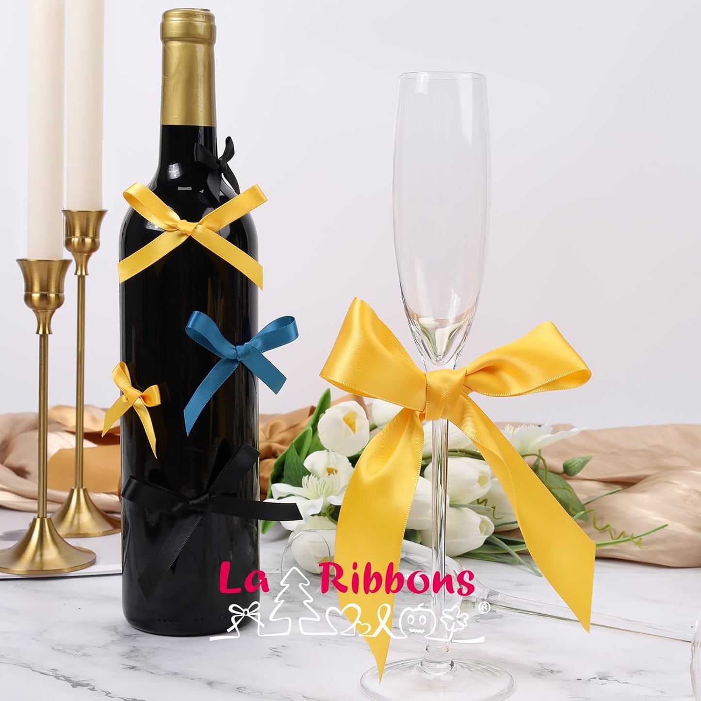 LaRibbons 1 1/2 Inch 50 Yard Double Faced Satin Ribbon,Yellow Gold Satin Craft Fabric Ribbon for Gift Wrapping Floral Bouquets Wedding Party Decoration