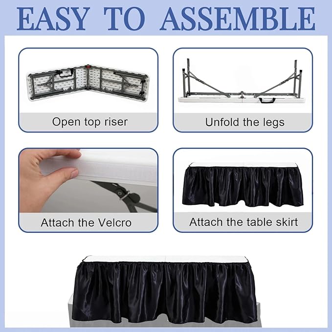 Bar Top Riser Tables Bar Riser with Skirt Mobile Folding Table Foldable Portable Risers for Banquet Events Home Party Picnics Restaurants(Table Not Included)(White,4 ft)
