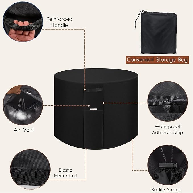 Fire Pit Cover Outdoor Round 32"D X 24"H Heavy-Duty Waterproof 600d Oxford Fading Resistant Tear-Resistant Patio Gas Fire Pit Table Cover