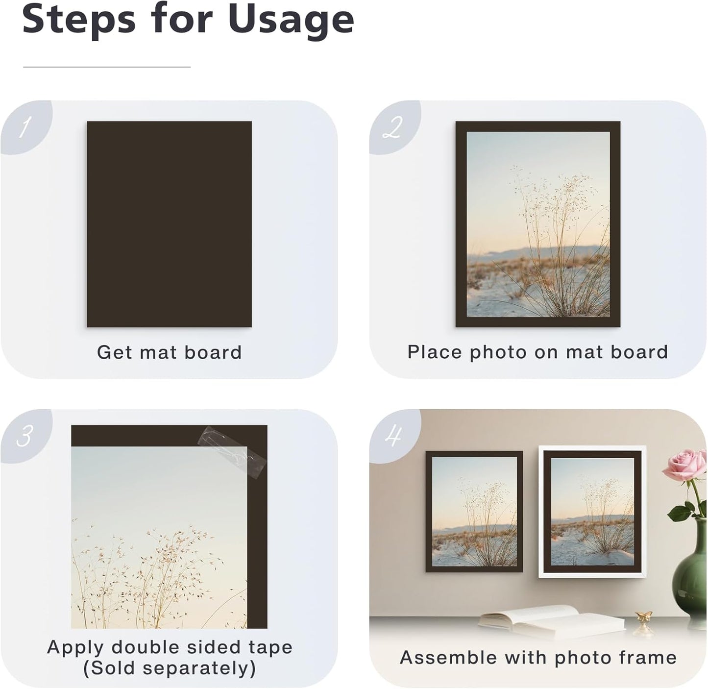 Golden State Art, 8x10 Uncut Photo Mat Matboard - Black Uncut Mats for DIY Projects, Presentation Boards, Art Crafts, Prints, Frames (50 Pack)