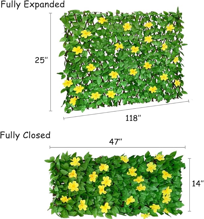 Expandable Fence Privacy Screen for Balcony Patio Outdoor,Decorative Faux Ivy Fencing Panel,Artificial Hedges (Single Sided Leaves)