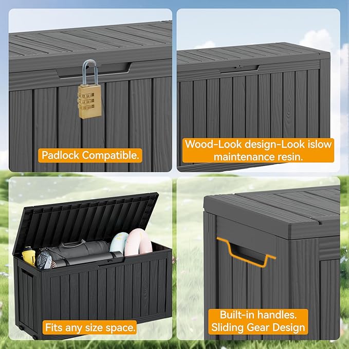 Outdoor Storage Box, Resin Deck Boxes Outdoor Waterproof For Patio Furniture, Garden Tools, Pool Supplies, Durable And UV Resistant, Lockable (72 Gallon, Black)
