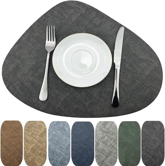 WAZAIGUR Washable Wipeable Waterproof Heat Resistant Faux Leather Placemats Set of 6,PU Palce Mats for Indoor and Outdoor,Easy to Clean Table Mats,Grey