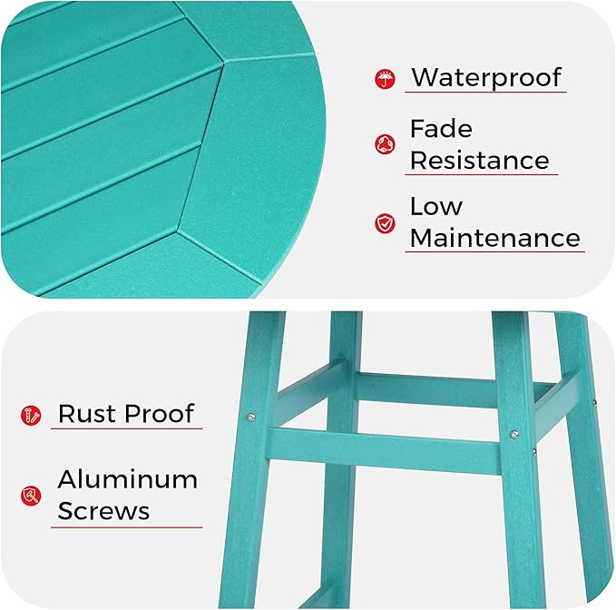 Costaelm Patio Bistro Table, 42" Counter Height Round Patio Cocktail Bar Table with Umbrella Hole, Outdoor Bistro Dining Pub Table for Front Porch Deck Backyard Garden, Turquoise