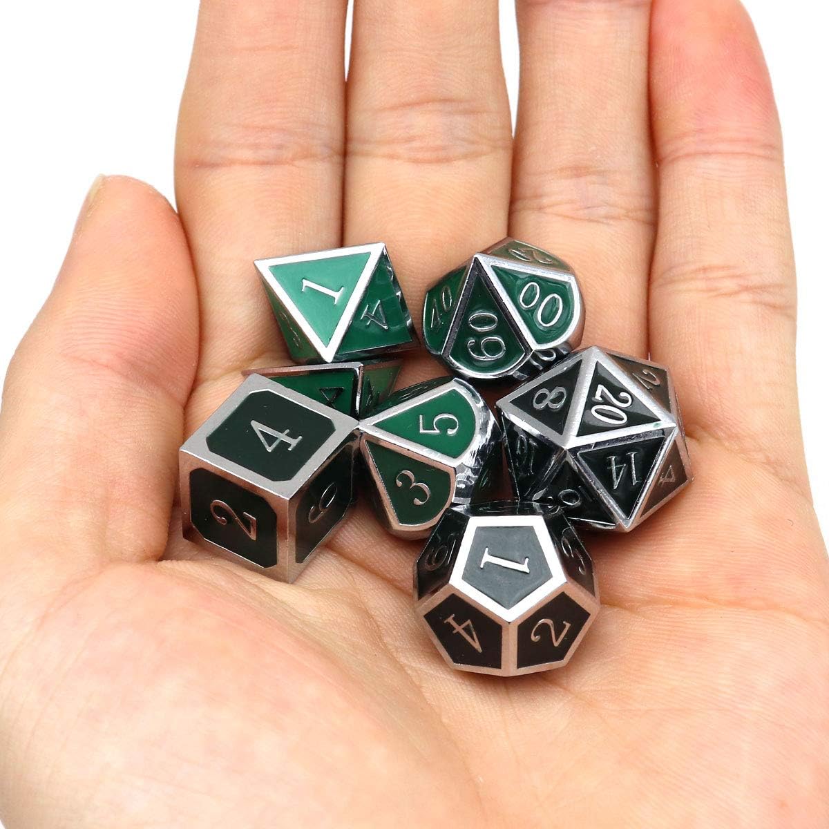 Haxtec Color Shifting Metal DND Dice Set Temperature Sensitive Polyhedral D&D Dices Compatible with Dungeons and Dragons RPG-Silver Black Green Shift