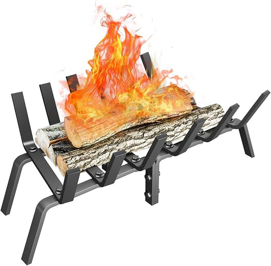 Heavy Duty 21Inch Fireplace Grate, Solid Steel Log Rack for Wood Burning, Extra Wide Firewood Grates for Indoor Fireplace & Outdoor Fire Pit, Wood Stove Grate