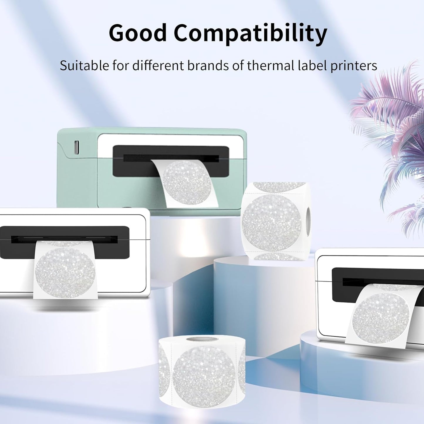 2" Circle Holographic Thermal Label Stickers, Round Printable Rainbow Glitter Thermal Printer Sticker Labels for Gift Wrapping, Self-Adhesive Name Price Tag DIY Custom Logo Design-Shiny Silver