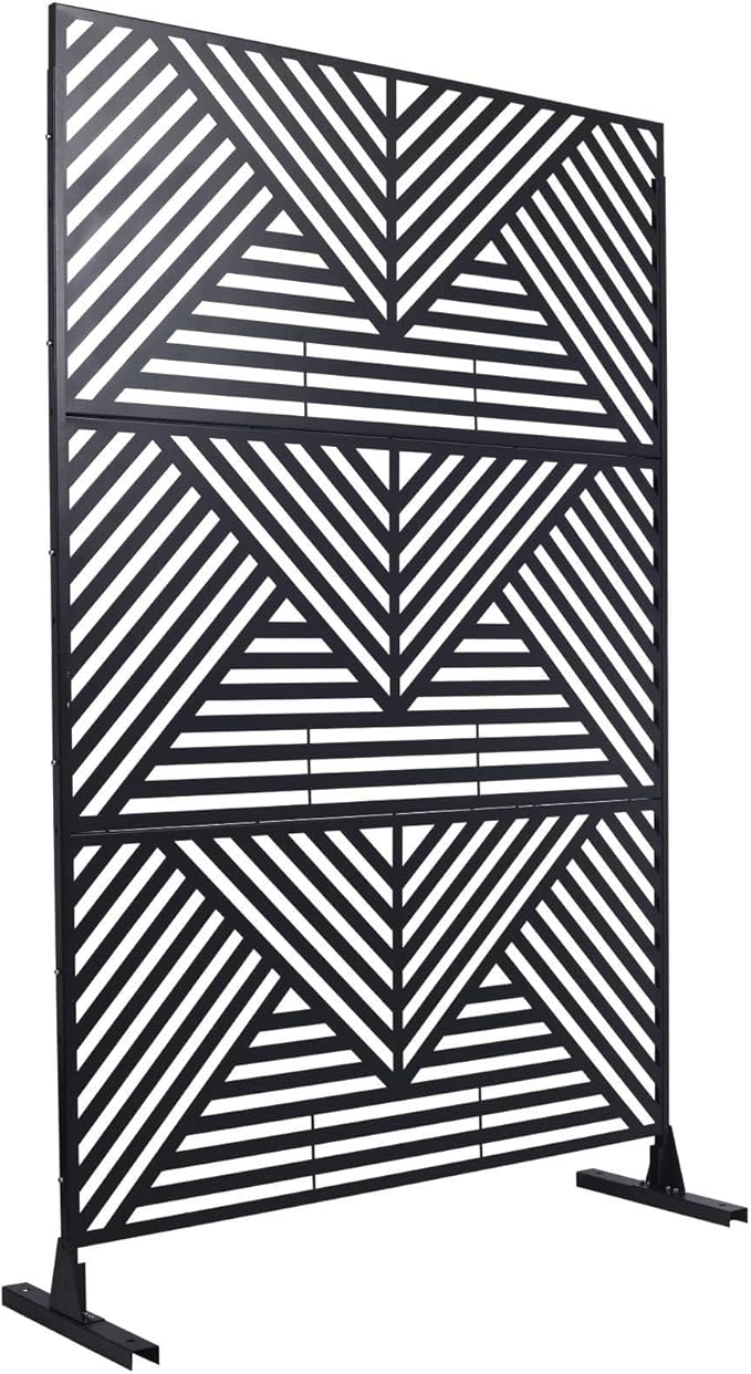 Outdoor Privacy Screen with Geometric Design – Metal Decorative Panel, Freestanding Partition, Weather-Resistant, 76"x48" for Garden, Patio, Balcony, and Yard, Black