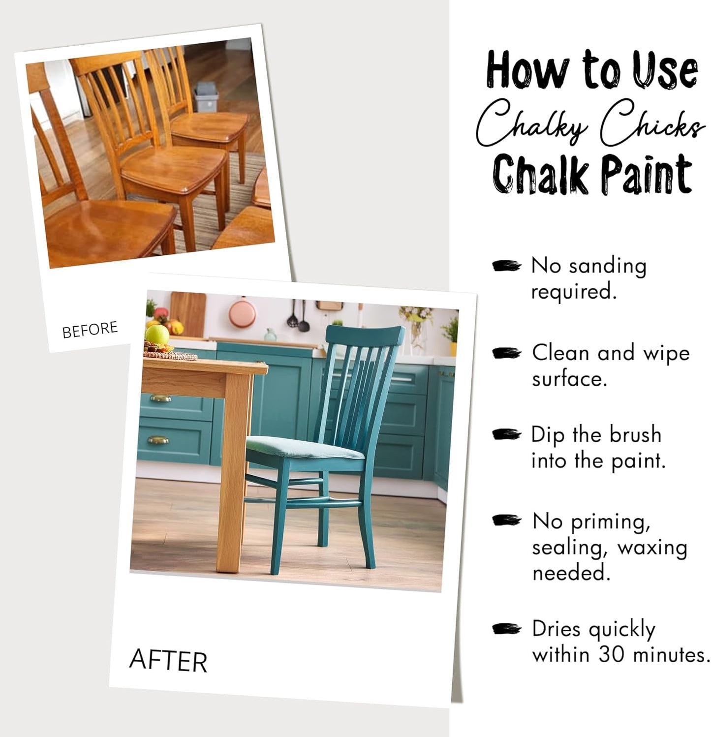 Chalky Chicks All-in-One Chalk Paint for Furniture or Cabinet - 16 Fl Oz - Matte Finish Mad Cloud (Light Gray) for Metal, Wood Furniture Paint - No Sanding All-in-One for Home Decor & Crafts, USA Made