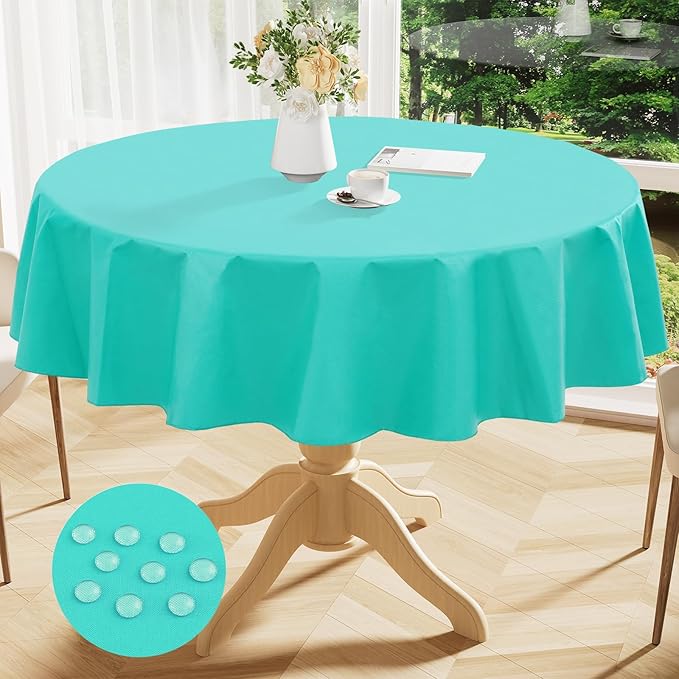 Smiry Round Table Cloth 60 Inch, Waterproof Wipeable Vinyl Tablecloths Protector, Oil Spill Proof Plastic Table Cover for Dining, Picnic, Camping, Outdoor, Teal