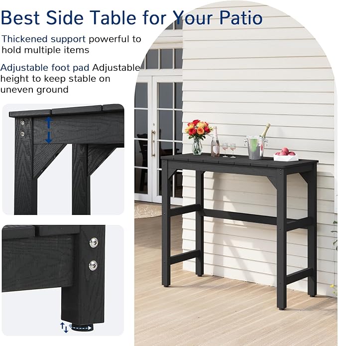 Outdoor Bar Table, 42" Weatherproof Patio Bar Height Counter Table, HIPS Material, Waterproof, for Outside, Garden, Backyard, Balcony, Poolside, Black