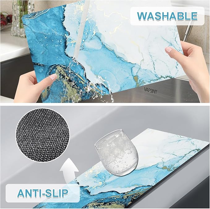 Marble Placemats Set of 4 - Faux Leather Heat Resistant Placemats for Dinner Table, Non-Slip Waterproof Oil-Proof Washable Reusable Placemat for Indoor Outdoor Kitchen Decor, 15.75In*11.81In