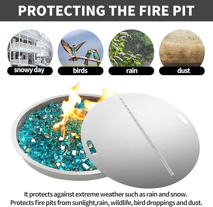 RYFT Fire Pit Lid Round, 40 Inch, 304 Stainless Steel Foldable Cover with Edge Built-in Handle Design, Suitable for Any Round Patio Fire Pits