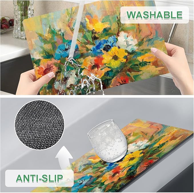 Spring Floral Placemats Set of 4 - Faux Leather Heat Resistant Placemats for Dinner Table, Non-Slip Waterproof Oil-Proof Washable Reusable Placemat for Indoor Outdoor Kitchen, 15.75In*11.81In