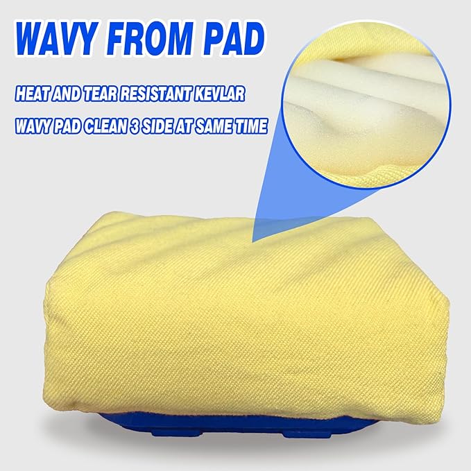 Blue Grill Brush Bristle Free, Replaceable BBQ Cleaning Head Accessories Cleaner, Yellow Wavy Pad Perfect for Stainless Steel, Porcelain, Cast Iron Grates Round Rectangle Grates