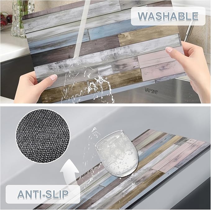 Farmhouse Placemats Set of 4 - Driftwood Faux Leather Heat Resistant Placemat for Dinner Table, Non-Slip Waterproof Oil-Proof Washable Reusable for Indoor Outdoor Kitchen Decor, 15.75In*11.81In