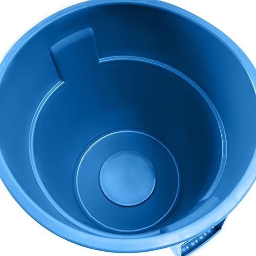 PRO&Family Commercial Round Trash Can with Lid and Dolly Rolling Waste Container, Ingredient Bin, Heavy-Duty Plastic, Anti-Static, Kitchen, Office, Outdoor Use (Blue, 55 Gallon)