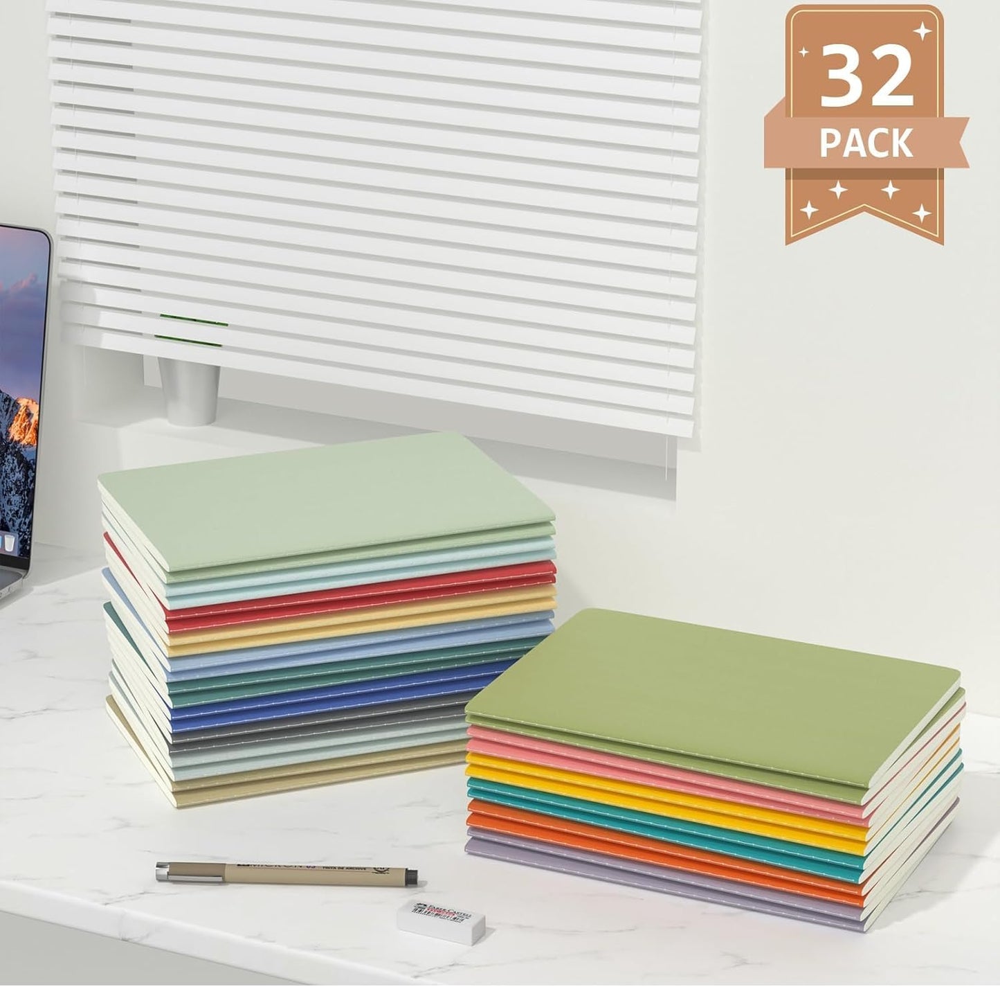 Journaling Notebooks A5 College Ruled Notebook 32 Pack Lined Small Kraft Notebooks Bulk 8.3x5.5 Inches, 16 Colors Composition Notebooks Writing Journal School Supplies for School Work and Travel