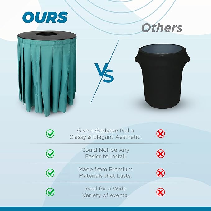 Black Trash Can Topper Cover With Solid Pleated Skirt | Designed to Fit 32 & 35 Gallon Trash Cans | Elegant Party Supplies for Weddings, Banquets, Birthday Parties & More (Black Top Navy Skirt)
