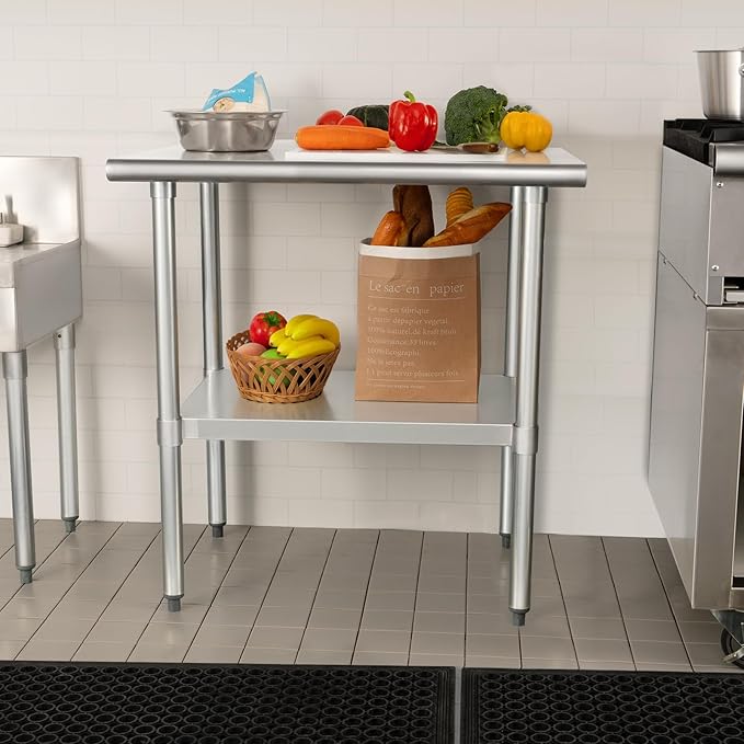 HARDURA Stainless Steel Table 24X24 Inches with Undershelf and Galvanized Legs NSF Heavy Duty Commercial Prep Work Table for Restaurant Kitchen Home and Hotel