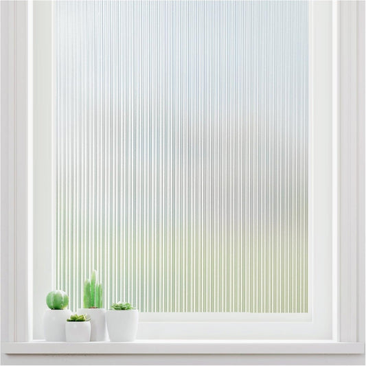 Haton Reeded Glass Window Privacy Film, Frosted Glass Window Film, Static Cling UV Blocking Stickers, Decorative Removable Cover for Bathroom Door Office, Non Adhesive 17.5" x 157.4"