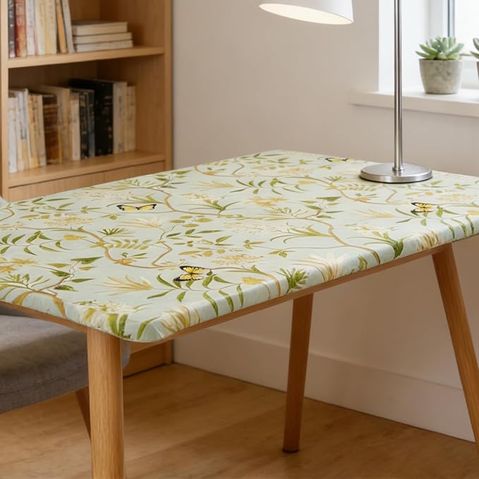 Rectangle Picnic Table Cloth, Elastic Waterproof Fitted Vinyl Tablecloths for 8 Foot Tables, Wipeable Flannel Backed Table Covers for Dining, Camping, Outdoor(Leaves,36"x96")