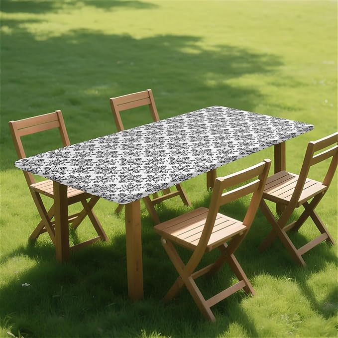 Rectangle Table Cloth Cover Waterproof Elastic Fitted Polyester Fitted Tablecloths for 8 Foot Tables for Indoor,Picnic, Camping, Outdoor （96" x 30"，Geometric ）