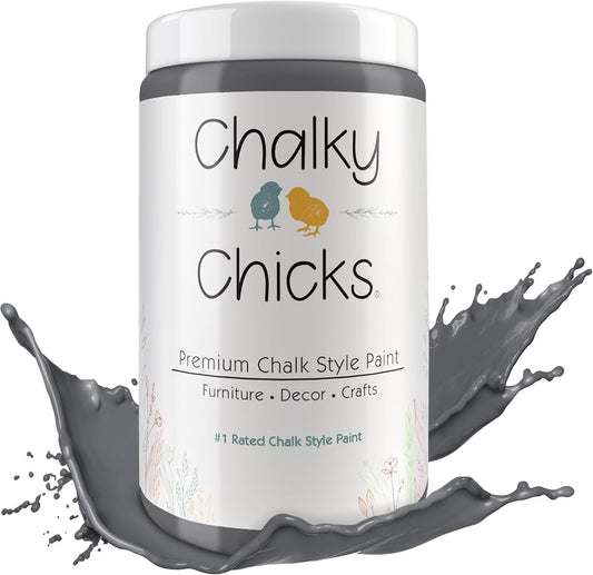 Chalky Chicks All-in-One Chalk Paint for Furniture or Cabinet - 32Fl Oz- Matte Finish Nailed It (Blueish Gray) for Metal, Wood Furniture Paint - No Sanding All-in-One for Home Decor & Crafts, USA Made