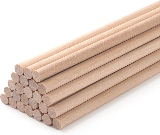 Wood Dowels Wooden Dowel Rods for Crafts, 25PCS 3/8 x 24 Round Macrame Wooden Sticks for Crafting, Unfinished Hardwood Sticks for Arts and DIYers, Tiered Cake Support and Wedding Ribbon Wands