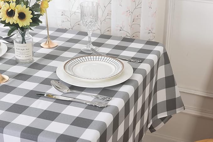 Cupuamon 2 Pack Waterproof Polyester Fabic Rectangle Checkered Tablecloth，60x120 Outdoor Table Cloth，Oil Stain Prevention Table Cloth for Pinics and Parties（Gary and White）